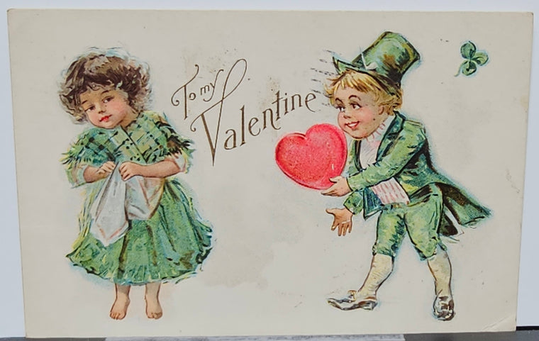Valentine's Postcard Embossed Card Nation Valentine Series Ireland Shamrock Children with Heart