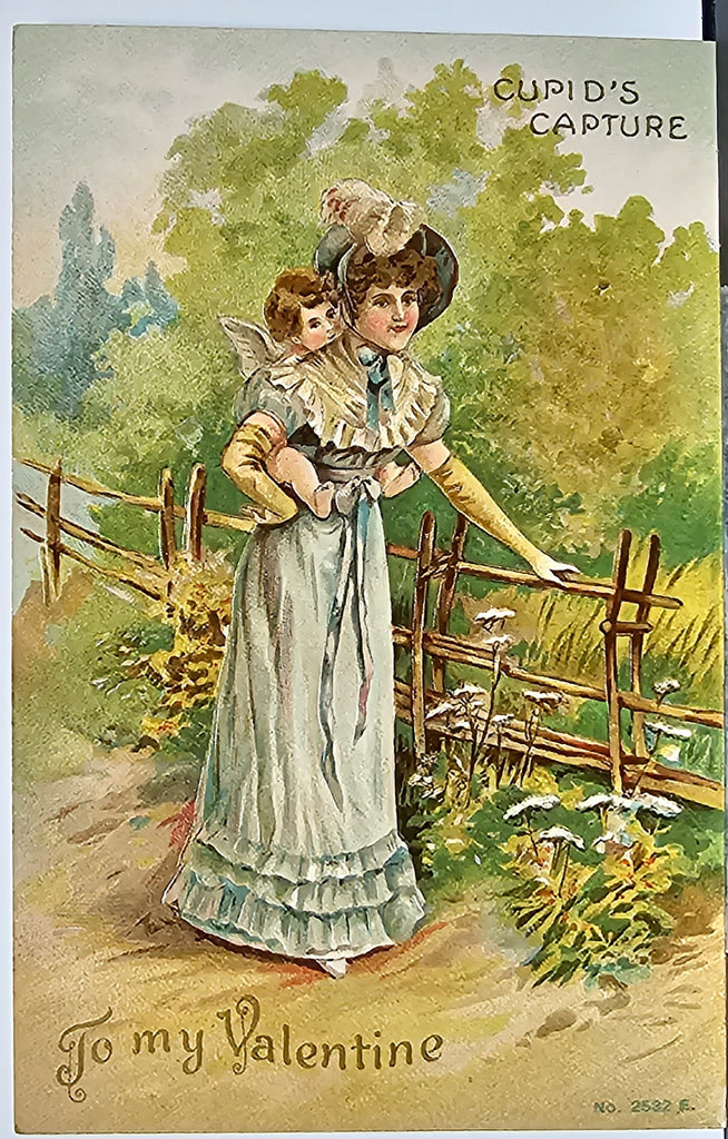 Valentine Postcard Woman with Cupid Series 2532 Printed in Germany Embossed Image