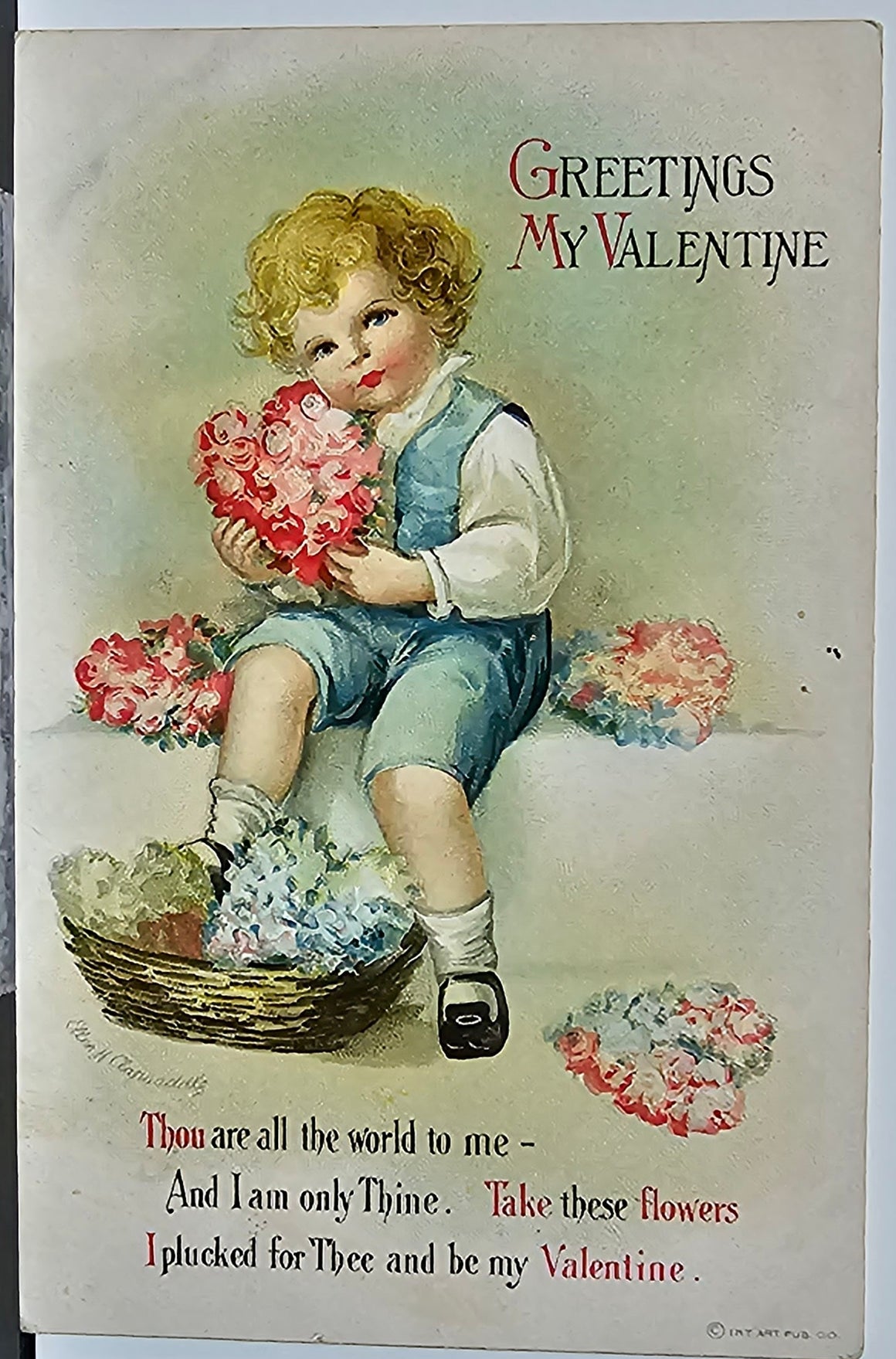 Valentine Postcard Artist Ellen Clapsaddle International Art Publishing Series 304 Child Holding Flowers
