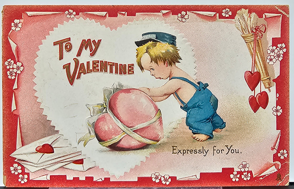 Valentine Postcard Comic Cupid Series Raphael Tuck Publishing Boy with Giant Heart