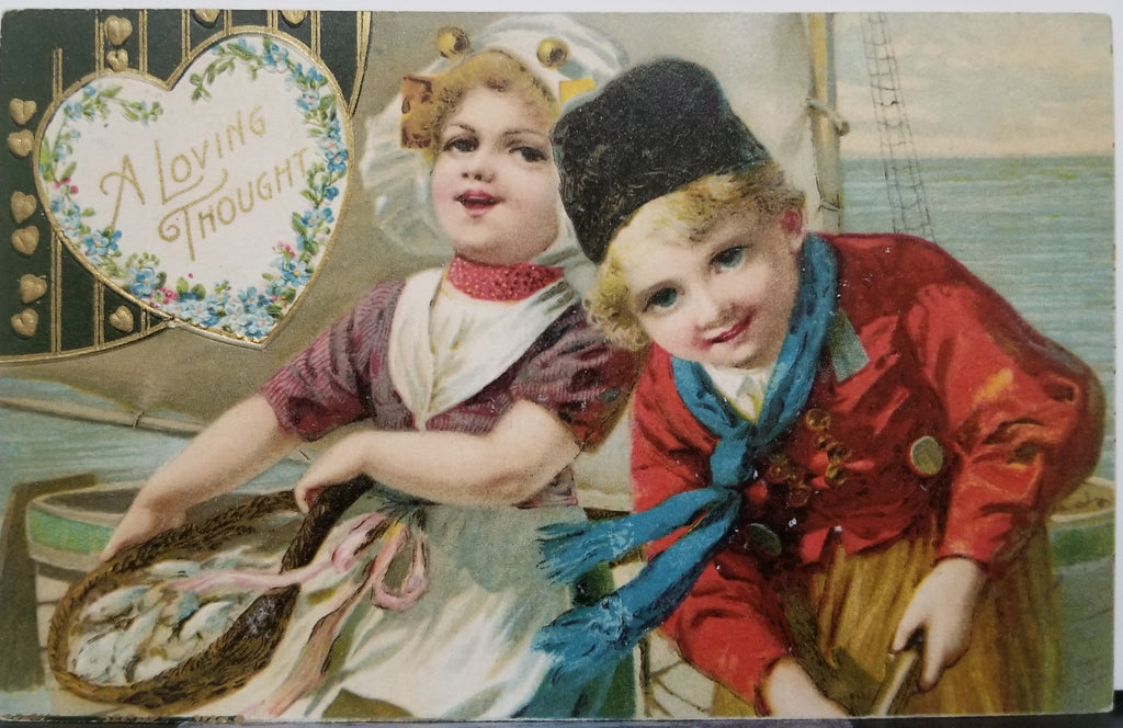 John Winsch Valentine Postcard Dutch Children on Fishing Boat