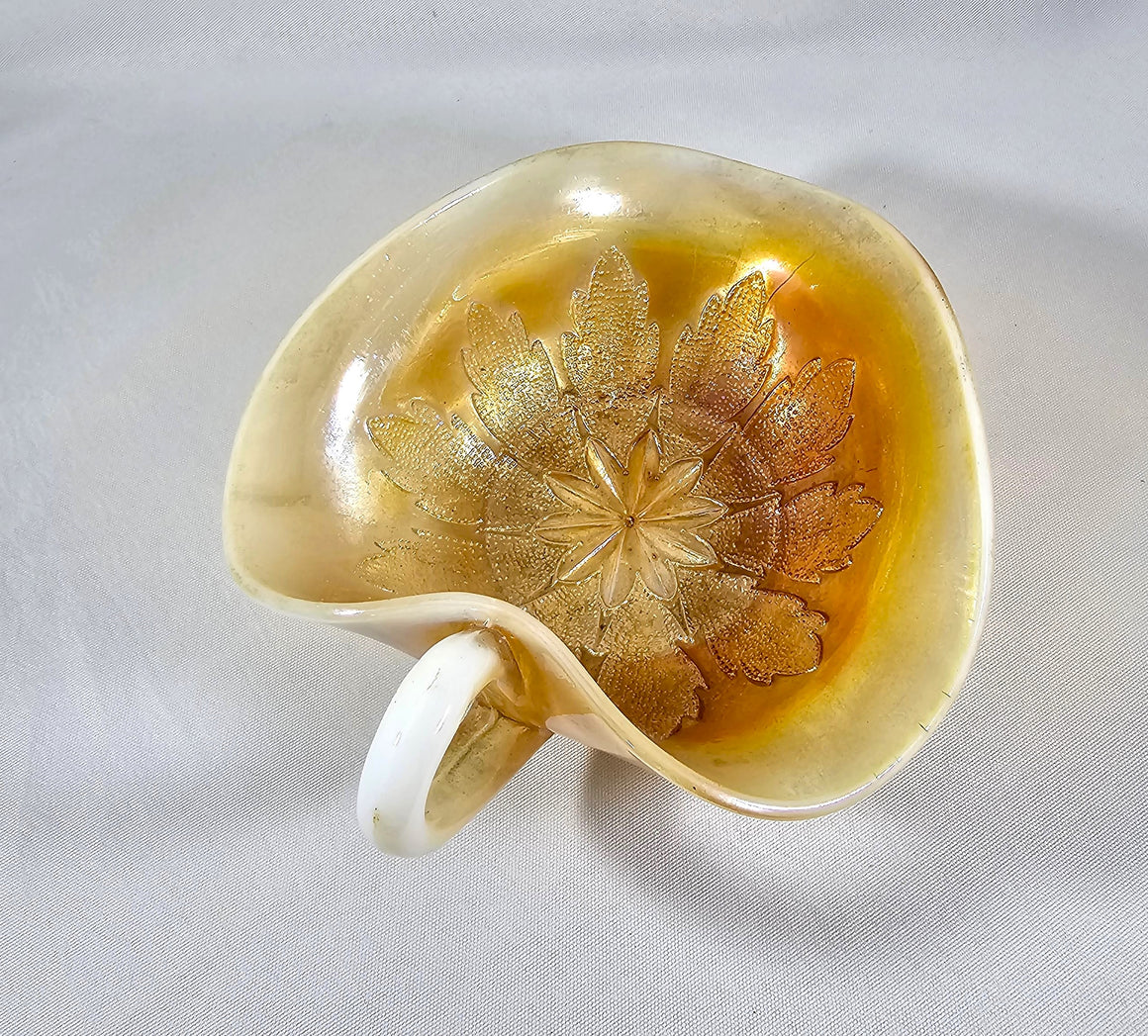 Antique Dugan Opalescent Carnival Glass Leaf Rays Marigold Nappy Candy Dish