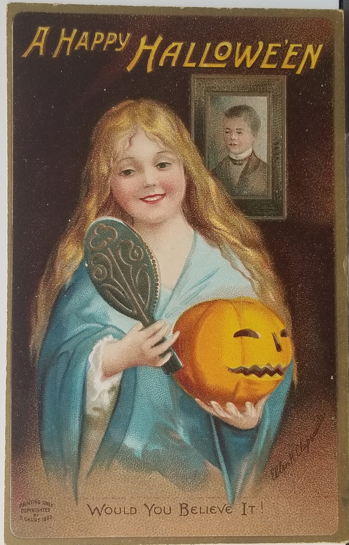 Halloween Postcard Ellen Clapsaddle Girl with Mirror NM Card