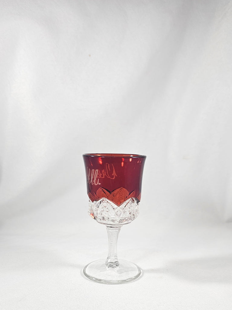 EAPG Duncan Sons Button Arches Ruby Stained Glass Wine Goblet Souvenir Cup Oregon Illinois