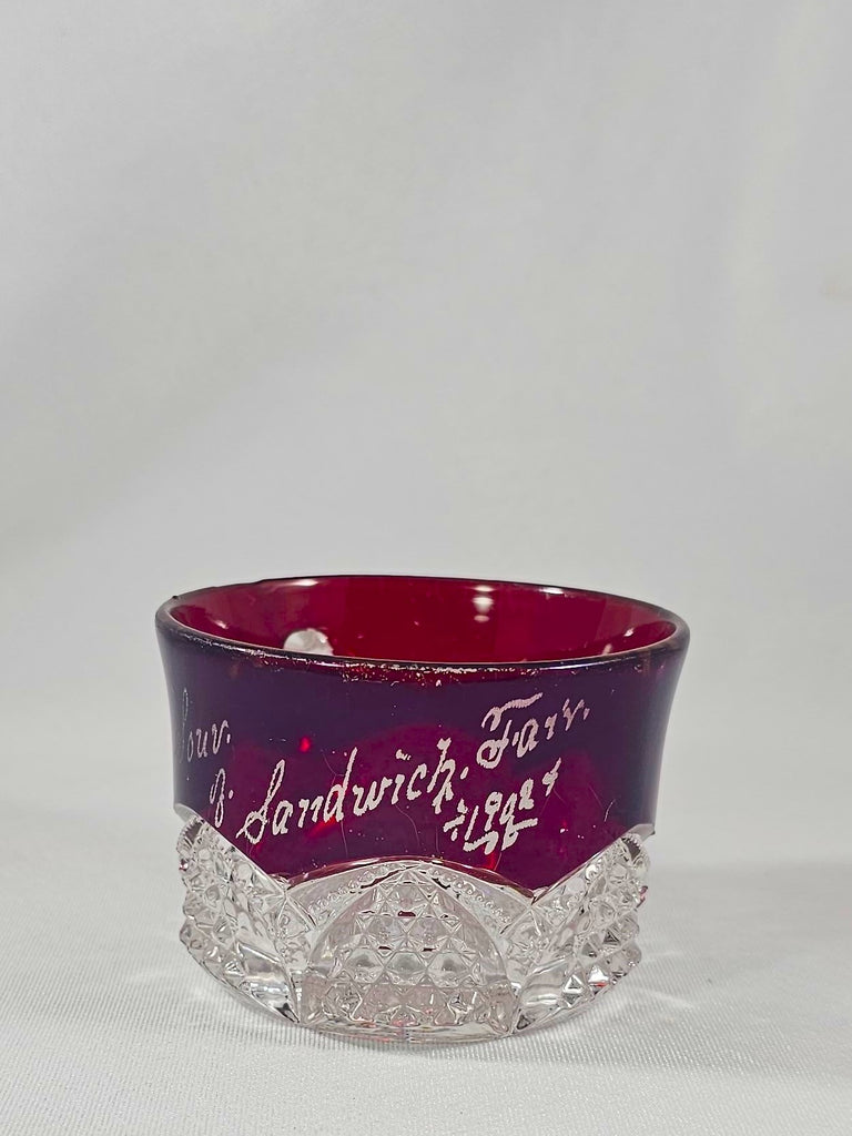 EAPG Duncan Sons Button Arches Ruby Stained Glass Punch Cup Mug Souvenir of Sandwich 1902 Fair