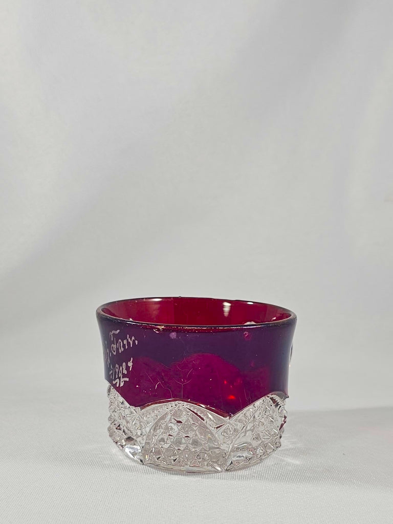 EAPG Duncan Sons Button Arches Ruby Stained Glass Punch Cup Mug Souvenir of Sandwich 1902 Fair