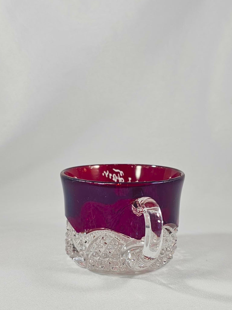 EAPG Duncan Sons Button Arches Ruby Stained Glass Punch Cup Mug Souvenir of Sandwich 1902 Fair