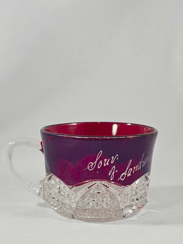 EAPG Duncan Sons Button Arches Ruby Stained Glass Punch Cup Mug Souvenir of Sandwich 1902 Fair