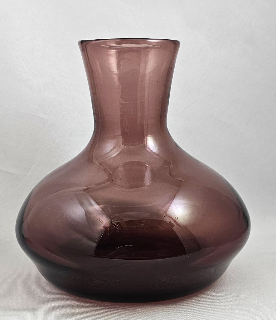 Vintage Amethyst Art Glass Vase Squat Form with Rough Pontil