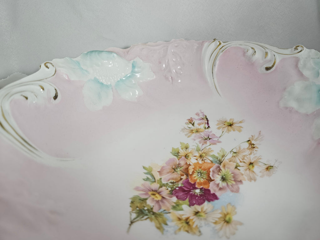 RS PRUSSIA Porcelain BOWL Steeple Mold 3 Pink Blue Carnations