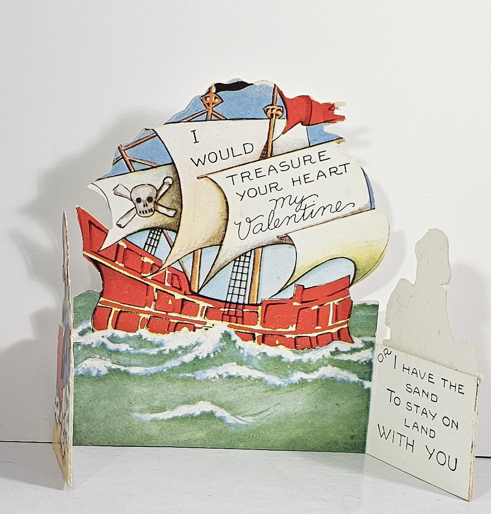 Vintage Die Cut Valentine Card Opens Poem for Pirate Girl and Boy