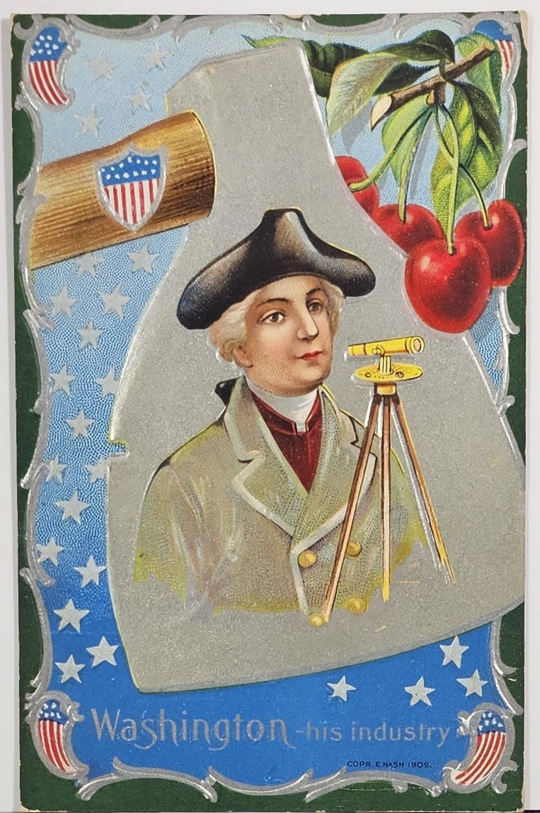Patriotic Postcard George Washington Portrait in Silver Axe Nash No 2