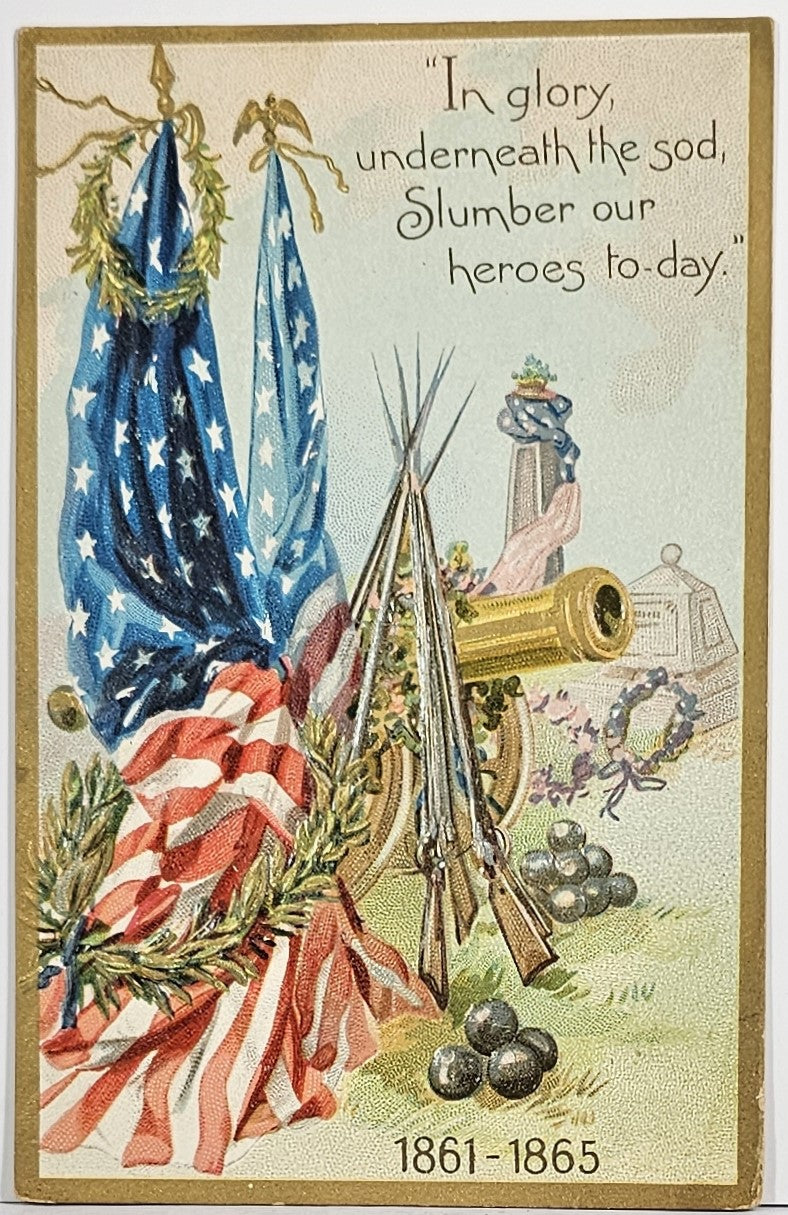Patriotic Postcard Decoration Day Tuck Series 107 Cannon and Flag