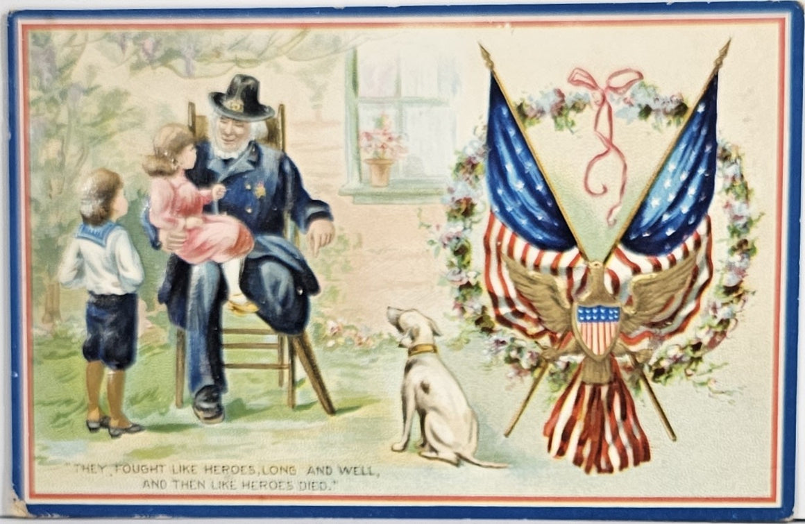 Patriotic Postcard Decoration Day Raphael Tuck Card Man Telling Story to Children American Flag to Right
