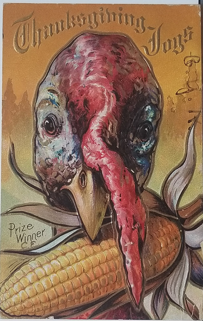 Thanksgiving Postcard Embossed Turkey Eating Corn on Cob Prize Winner Series No 4