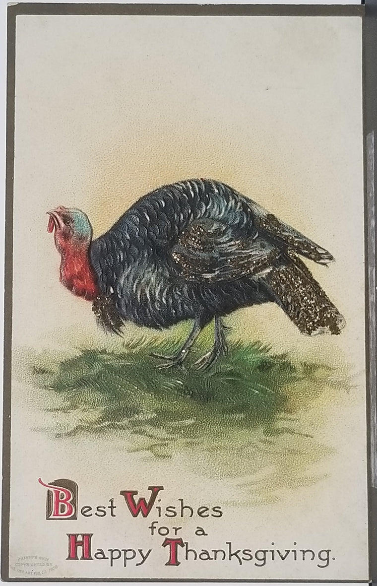 Thanksgiving Postcard Embossed Turkey Gobbler with Applied Gold Glitter Ellen Clapsaddle International Art Publishing