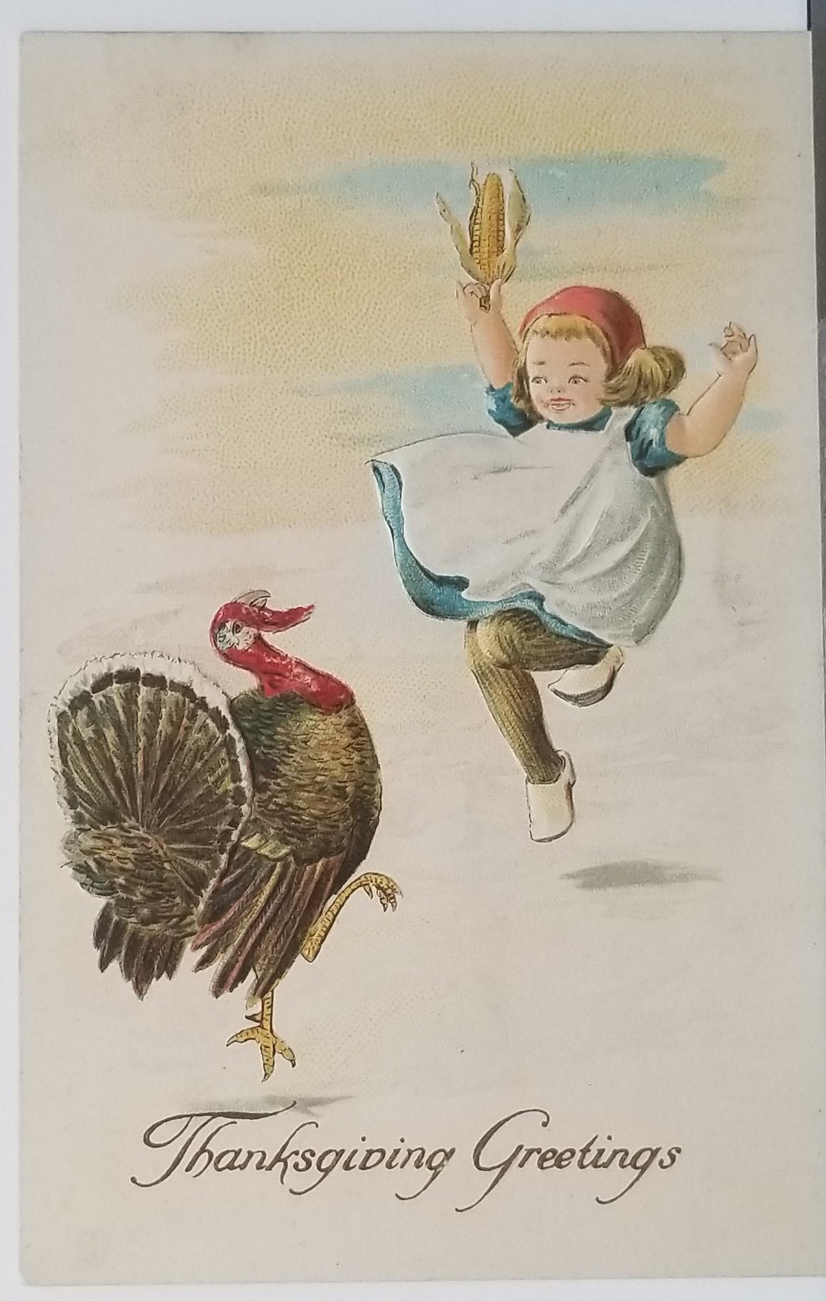 Thanksgiving Postcard Gottschalk Dreyfuss Davis Series 2645 Girl Feeding Turkey