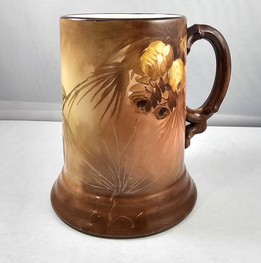 Limoges Pouyat Artist Signed Tankard Mug Stein with Pine Cones
