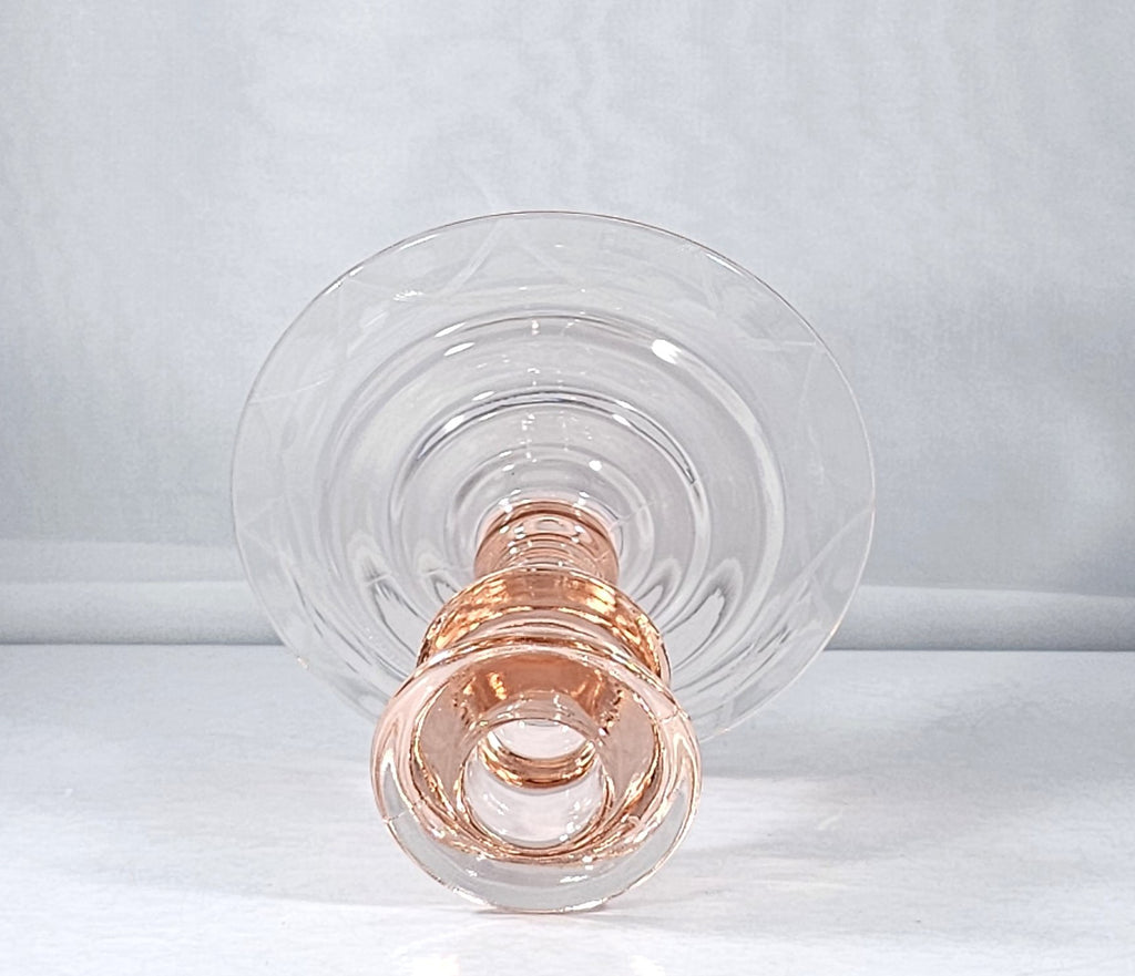 Antique Elegant Pink Depression Glass Candle Holder with Etched Design