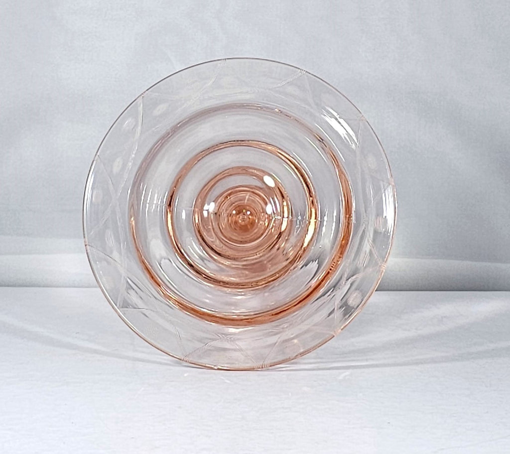 Antique Elegant Pink Depression Glass Candle Holder with Etched Design