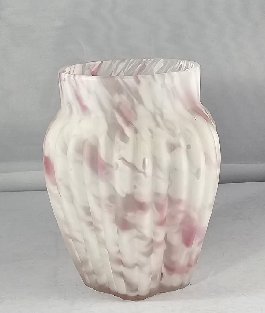 Northwood Pink Opalescent Spatter Glass Spooner Vase Pillar Ribbed