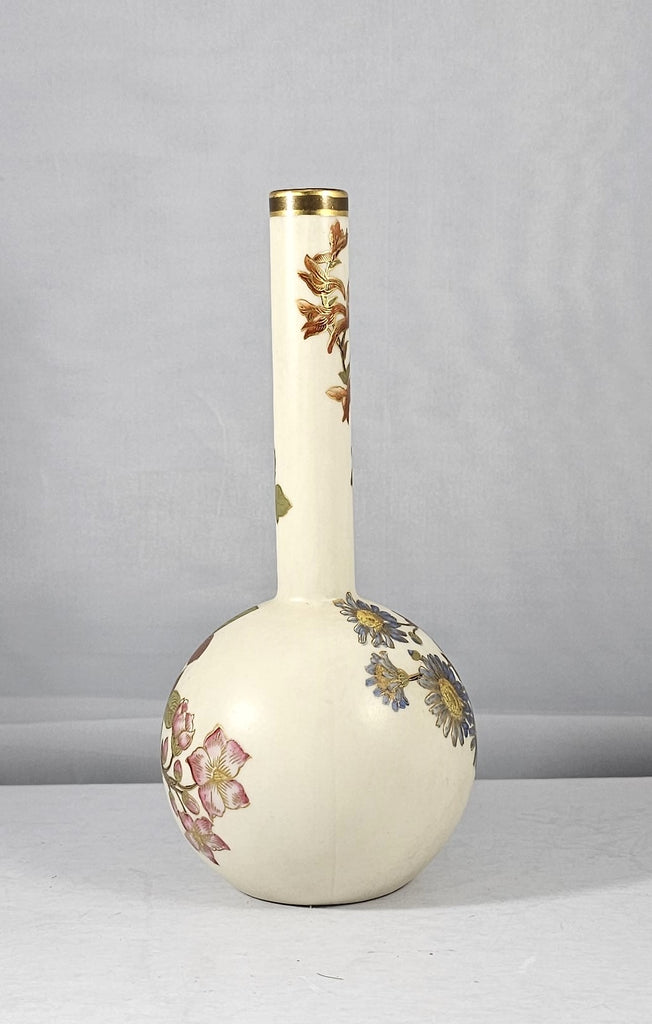 Royal Worcester Porcelain Bud Vase Rare Hand Painted Blue Flowers Gold Trimmed
