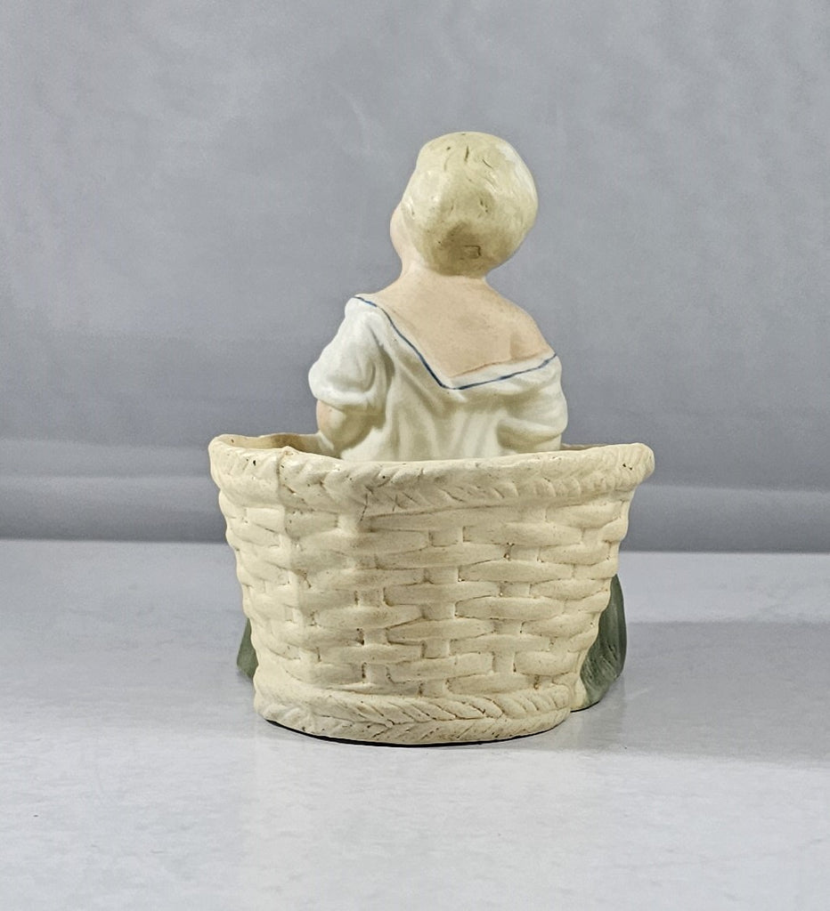Bisque Baby in Basket Candy Container