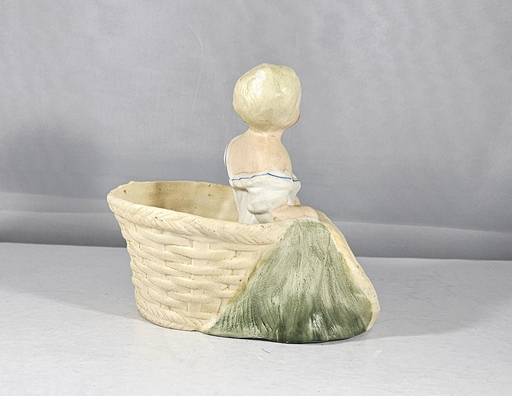 Bisque Baby in Basket Candy Container