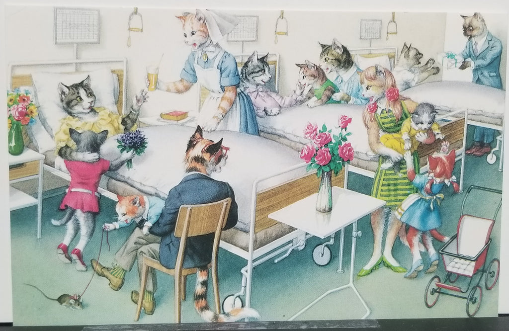 Alfred Mainzer Artist Postcard Humanized Cats Family Visiting Mother Cat in Hospital 4988 Artist Hartung Anthropomorphic Animals