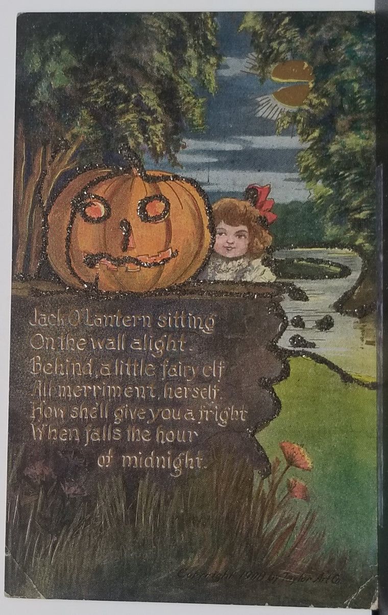 Halloween Postcard Child with JOL in the Night Glitter Applied