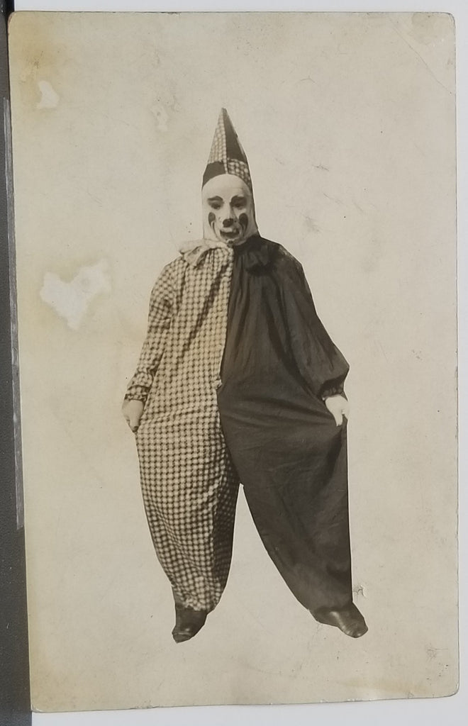 Halloween Themed Postcard RPPC Real Photo Creepy Clown 1900s Card