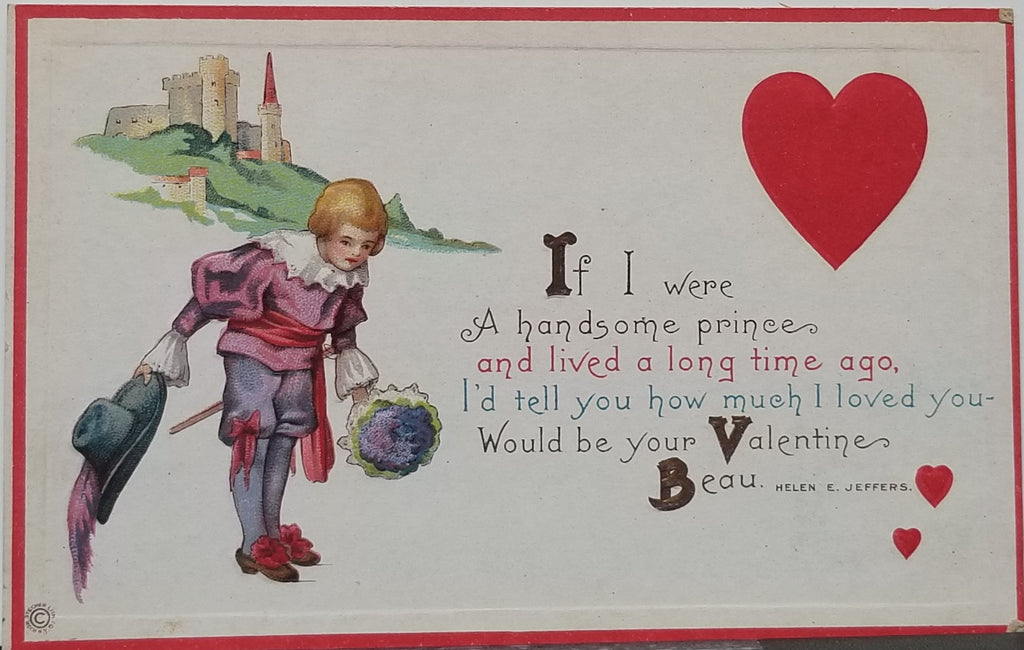 Valentine Postcard Romeo Dressed Boy with Castle in the Distance Poem Helen Jeffers Series 89 E