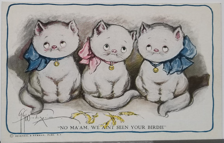 Grace Drayton Wiederseim Artist Postcard Three White Kittens No Ma'am We Ain't Seen Your Birdie