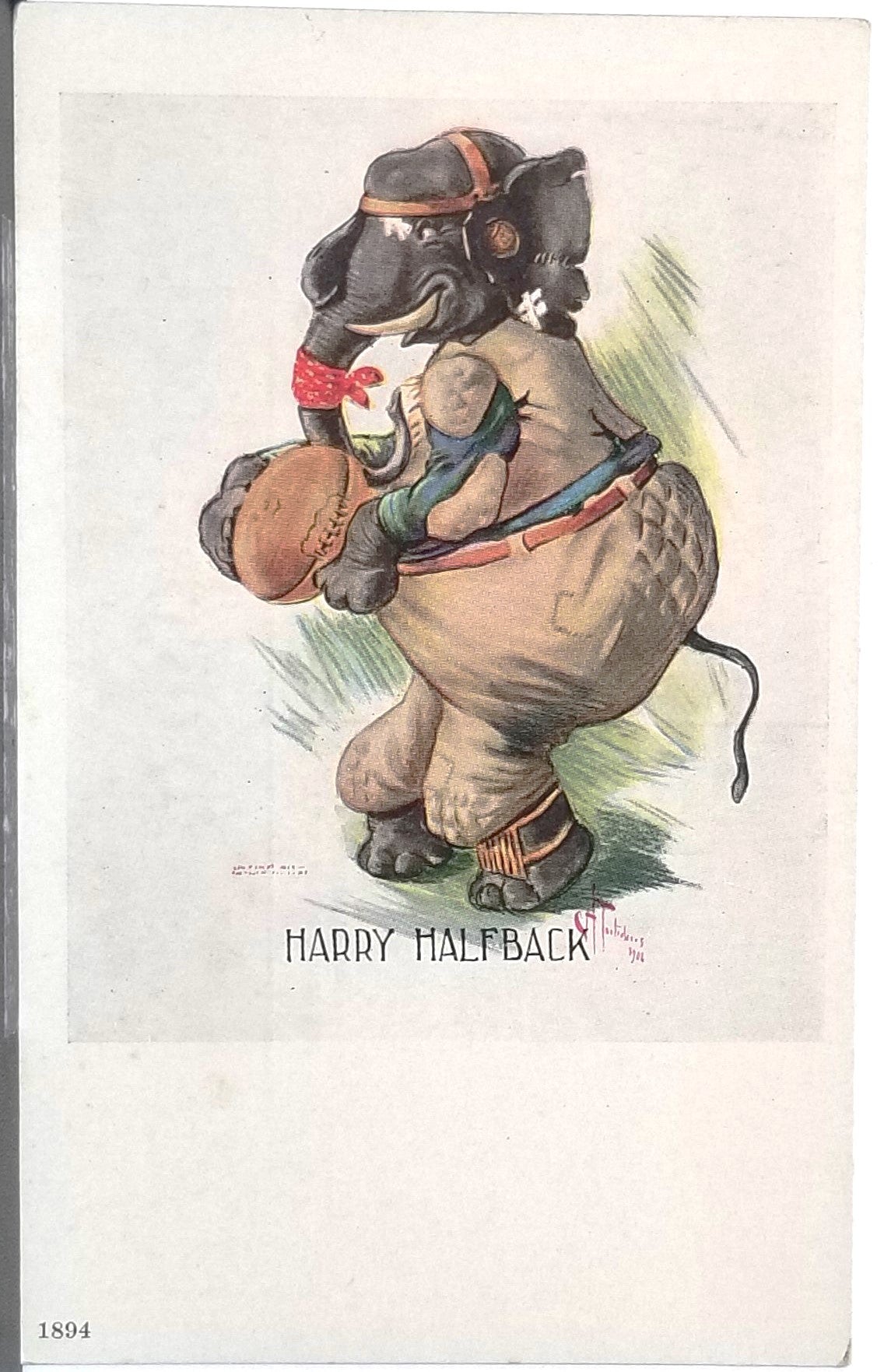 Anthropomorphic Elephant Playing Football Harry Halfback Artist Charles Twelvetrees
