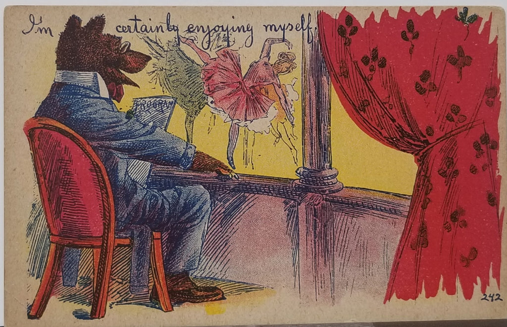 Postcard Anthropomorphic Bear in Blue Suit Enjoying the Ballet