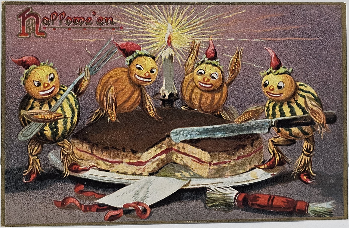 Halloween Postcard  Anthropomorphic Vegetable People Cutting Cake Tuck Pub. Series 150