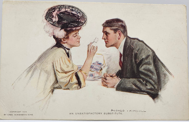 Artist Postcard Kimball Signed Edwardian Style Couple Titled An Unsatisfactory Substitute