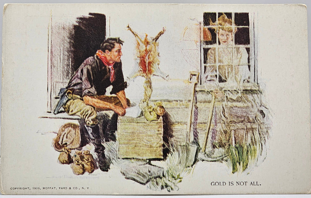 Artist Postcard Howard Chandler Signed Couple Titled Gold is Not All Cowboy and Woman in Window