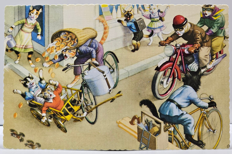 Alfred Mainzer Artist Postcard Humanized Cats on Motorcycles Series 4705 Artist Hartung Anthropomorphic Animals