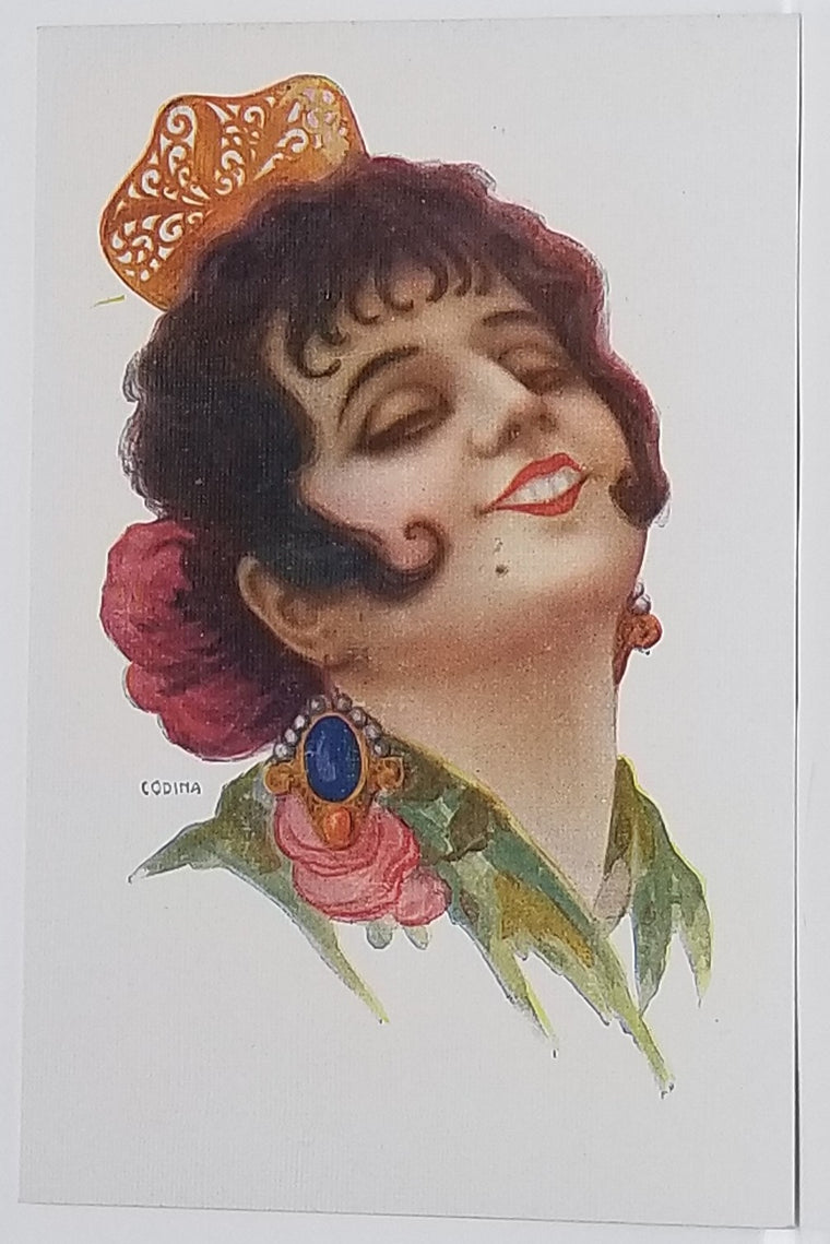 Spanish Beauty Postcard Coll Salieti Barcelona Spain Artist Signed Codina Lady with Celluloid Comb