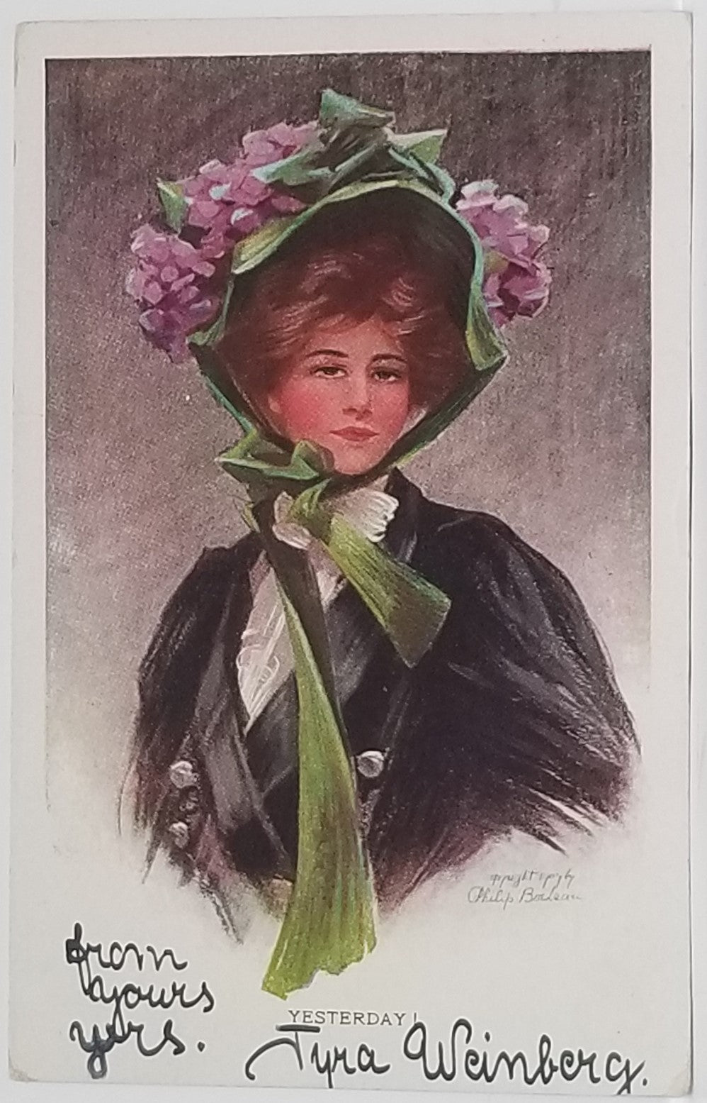 Artist Signed Philip Boileau Postcard Gibson Girl Art Nouveau Card Titled Yesterday