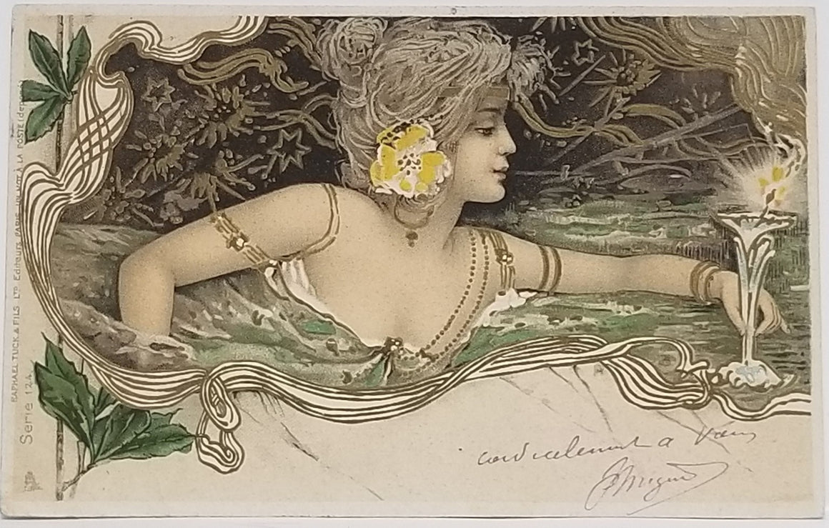 Artist Postcard Art Nouveau Woman Tuck Art Series 124 Mucha Style Girl w/ Flowers