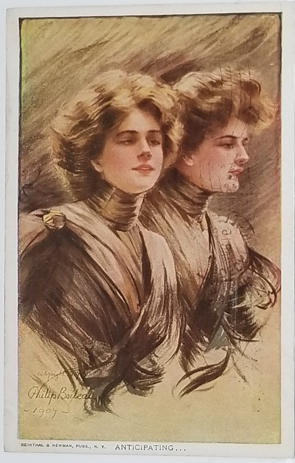 Artist Signed Philip Boileau Postcard Gibson Girls Art Nouveau Card Titled Anticipating