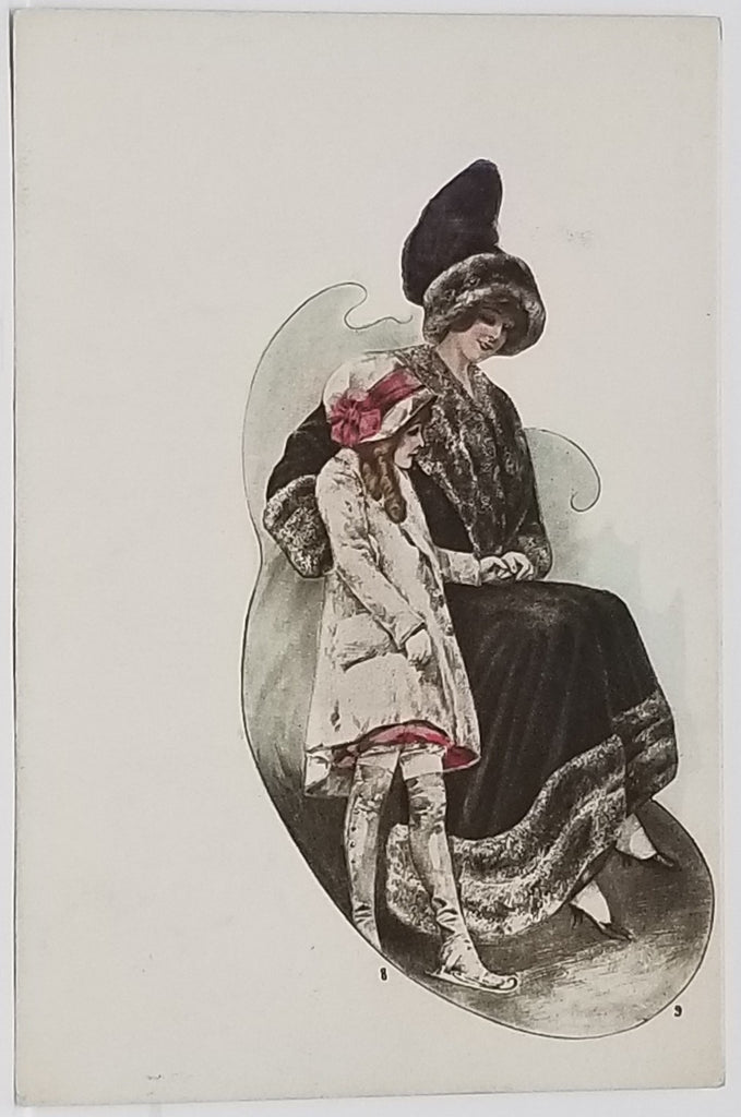 Artist Postcard Woman with Young Girl Ice Skating Printed in Austria Series 278