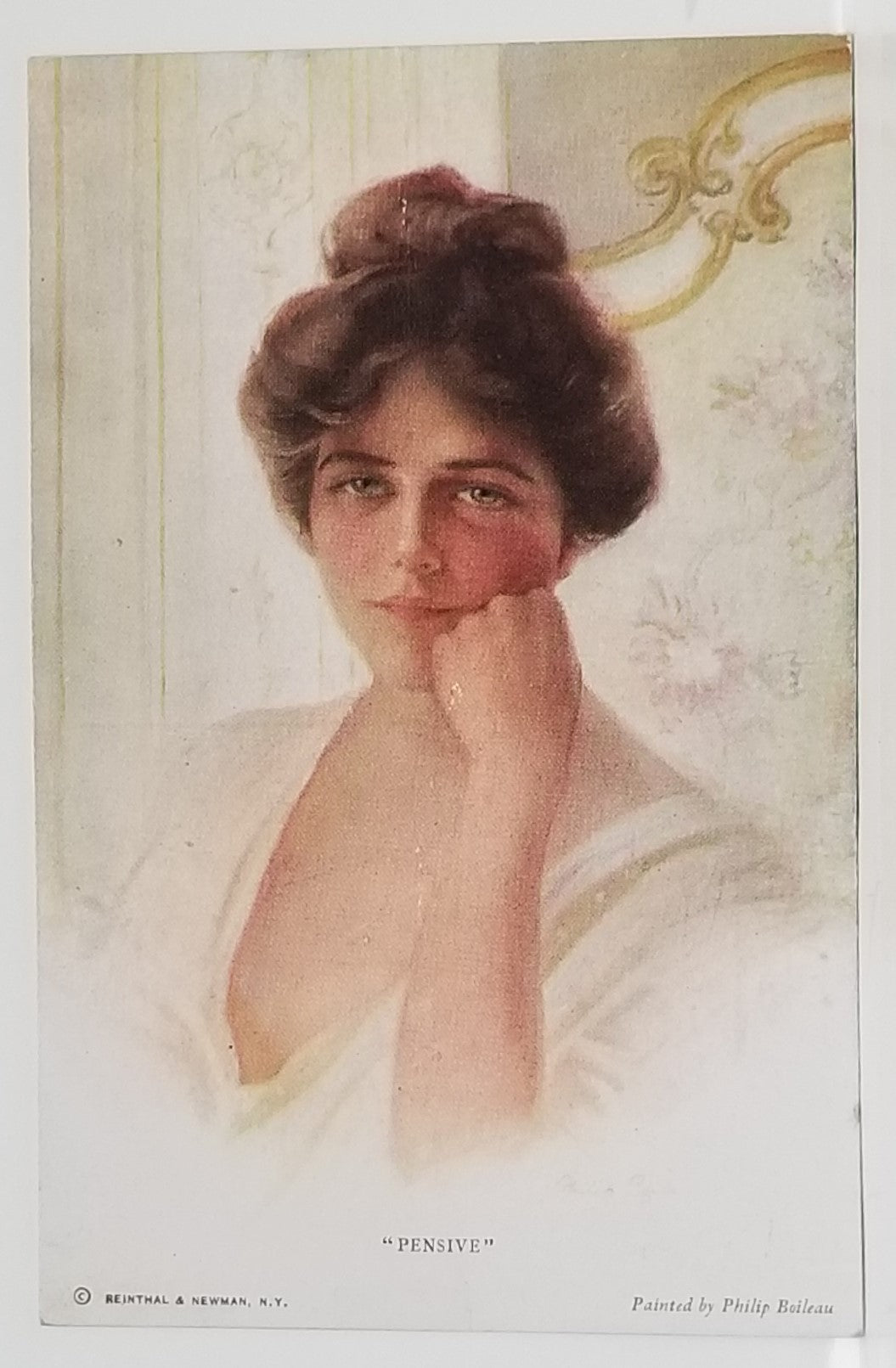Artist Signed Philip Boileau Postcard Gibson Girl Style Art Nouveau Card Titled Pensive