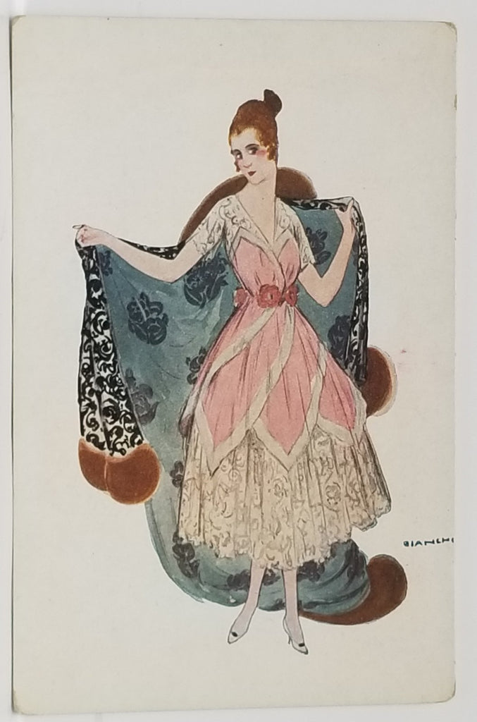 Artist Signed Bianchi Italian Glamour Lady Art Deco Postcard