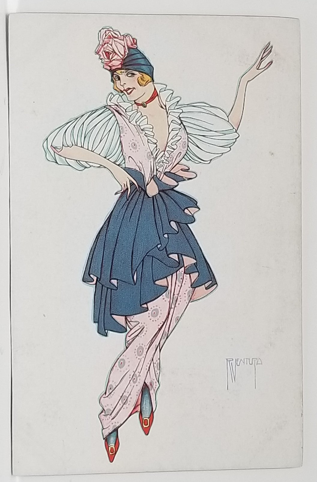 Artist Signed P. Ventura Italian Postcard Publishing Art Deco Dressed Woman in High Fashion