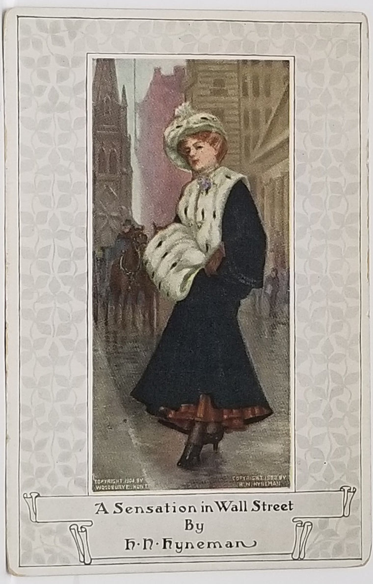 Artist Woman Postcard Gibson Girl in Winter Sensation of Wall Street Hyneman