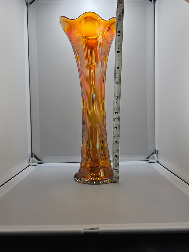 Antique Imperial Glass Beaded Bullseye Marigold Carnival Glass 11.5" Swung Vase