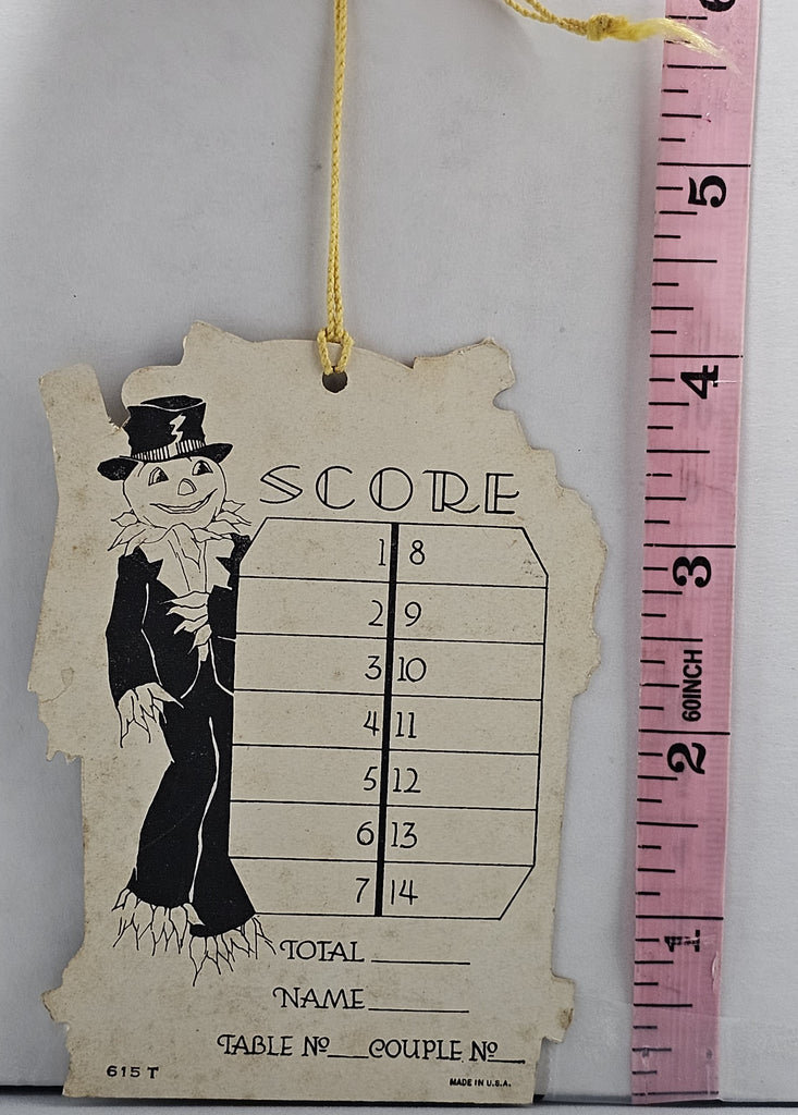 Vintage Halloween Decoration Tally Card Die Cut JOL Pumpkin Scarecrow Man in Top Hat Owl by Whitney Pub